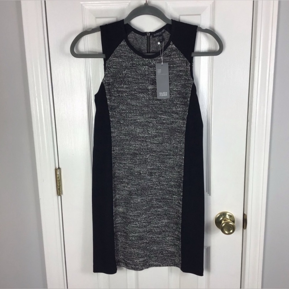 Eileen Fisher Colorblock Ponte Panels Tweed Knitted Cotton Dress Office Size PP